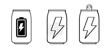 Illustration for Drawing cartoon energy drink cans. power drink can. Energetic drink in a draw can. Sport, fitness balance concept. Empty or full bottle. battery icon or symbol - Royalty Free Image