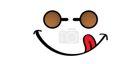 Illustration for Yummy smile face with red tongue lick and saliva. Two coffee or tea break. Cartoon cup of coffee. Coffee time or day. full energy power drinks. Energetic drink. For coffee shop. - Royalty Free Image