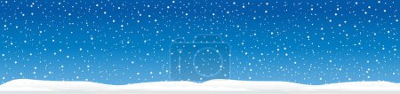 Illustration for Hello blue winter landscape. Snowy symbol. Vector snowdrifts, falling snowflake. Merry Christmas and happy new Year, xmas time. Shining snowfall or snowball balls.  let it snow, holiday idea. - Royalty Free Image