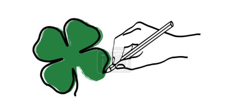 Illustration for Clovers leave, flower. Four leaf clover leaves. Love lucky day. vector icon, Irish shamrock background. Happy St Patrick's Day or St paddy's day pattern. Saint Patricks day. Drawing spring time. leprechauns - Royalty Free Image