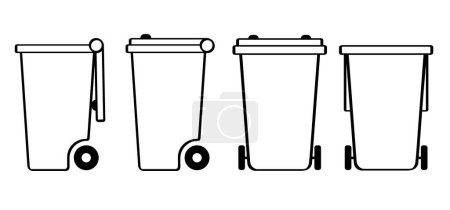 Illustration for Wheelie bin. Garbage bag and container. Waste bin or or litterbin. Garbage can, trash can. Trash bin or dust bin symbol. Waste Recycling. Global day of recycling or America recycles day.  Dustbin. - Royalty Free Image
