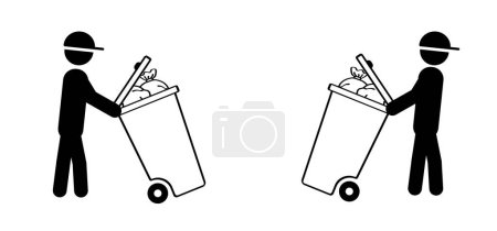 Téléchargez les illustrations : Wheelie bin. Journée de collecte des déchets. Sac poubelle et conteneur. Poubelle ou poubelle. Poubelle, poubelle. Poubelle ou symbole poubelle à poussière. L'homme qui sort sa poubelle pour la collecte. - en licence libre de droit