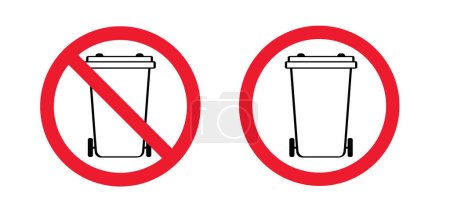 Téléchargez les illustrations : Il est interdit de placer des poubelles ou des sacs poubelle ici. Ne pas empiler de sac en plastique ou de récipient. Arrête, pas de poubelle dans la rue. Poubelle et sac en plastique, poubelle. Poubelle ou symbole poubelle. - en licence libre de droit