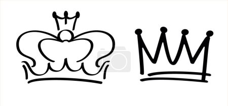 Ilustración de Corona de dibujos animados. Icono de la corona de graffiti, coronas reina o rey. Símbolos reales de coronación imperial, majestuosos iconos de la diadema de la joya. Prins en príncipes, diademas o coronas de diamantes - Imagen libre de derechos
