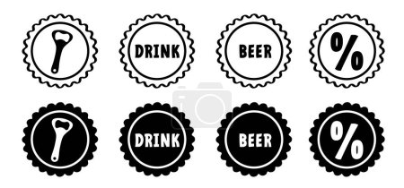 Illustration for Drink 0% beer. Bottle opener pattern banner, Vector Bottle cap icon or symbol. Dry january. Restaurant, cafe or bar seamless logo. Beer bottles opener banner. beer cap. - Royalty Free Image