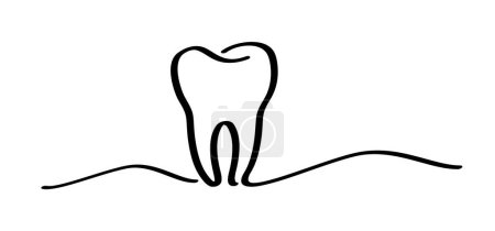 Illustration for Cartoon healthy, tooth with gums. Molar line pattern. Vector drawing silhouette icon. Damage teeth or tooth with caries. Cracked tooth, mouth and dental, damaged. Strong enamel, disease. - Royalty Free Image