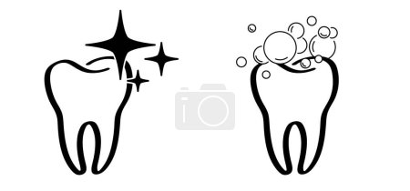 Illustration for Cartoon healthy, tooth with gums and clean symbol. Vector drawing silhouette icon. Damage teeth or tooth with caries. Cracked tooth, mouth and dental, damaged. Strong enamel, disease. Molar - Royalty Free Image