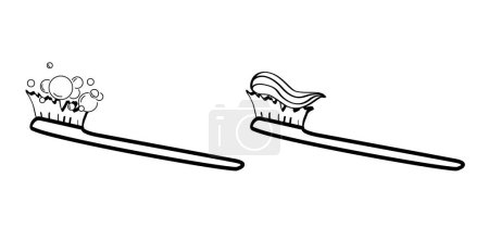 Illustration for Toothbrush. Cartoon healthy, tooth with gums. Molar pattern. Vector drawing silhouette icon. Damage teeth or tooth with caries. Cracked tooth, mouth and dental, damaged. Tooth brush icon. - Royalty Free Image