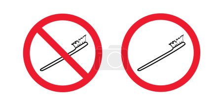 Illustration for Prohibited tooth and toothbrush icon. Molar, tooth brush line pattern. Vector no ban, warning sign. Damage teeth brush or tooth brush. Stop, forbidden and don't brush your teeth here. - Royalty Free Image