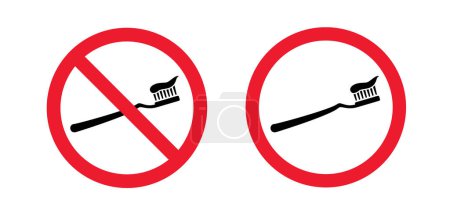 Illustration for Please do not wash your teeth. Prohibited tooth and toothbrush icon. Molar, tooth brush. Vector no ban, warning sign. Damage teeth brush or tooth brush. Stop, forbidden and don't brush your teeth. - Royalty Free Image