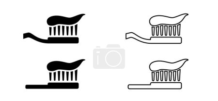Illustration for Cartoon drawing toothbrush and paste. For wash your teeth and molar. Vector toothpaste and tube icon. Teeth brush or tooth brush iconl. Dental, Oral care, mouth hygiene symbol. - Royalty Free Image
