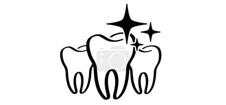 Illustration for For brush day or dental day, dentists day. Cartoon tooth with gums and toothbrush, Molar logo. Damage teeth brush or tooth brush with caries. Mouth hygiene symbol. - Royalty Free Image