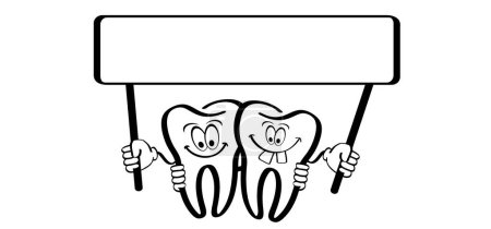 Illustration for For national brush day or dental day, dentists day. Cartoon tooth with gums and toothbrush, Molar logo. Damage teeth brush or tooth brush with caries. Mouth hygiene symbol. - Royalty Free Image