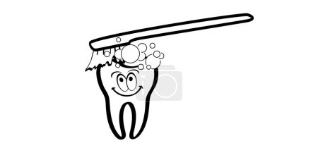 Illustration for Brush Day. Cartoon drawing toothbrush and paste. For wash your teeth and molar. Vector toothpaste and tube icon. Teeth brush or tooth brush icon. Dental, mouth hygiene symbol. - Royalty Free Image