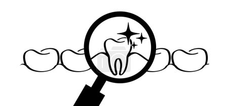 Illustration for Cartoon tooth with gums and toothbrush, Molar line pattern. Vector toothpaste tube icon. Damage teeth brush or tooth brush with caries. Cracked tooth, mouth and dental, damaged. - Royalty Free Image