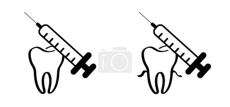 Illustration for Anaesthetic injection icon. Cartoon healthy, tooth with gums. Vector and medical spring. Damage teeth or tooth with caries. Cracked tooth, mouth and dental, damaged. Dental injection. - Royalty Free Image