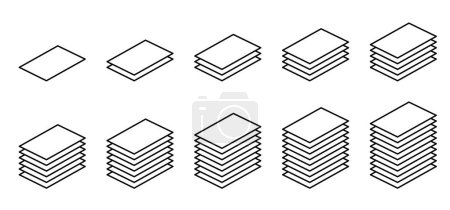 Illustration for Cartoon drawing empty A4 or A3 copy paper, stacked paper. Flat paper stack. Document, paperwork. Stationery stacked papers icon. Pile papers, file, web icon. Printouts, hardcopy documents. Sheet logo. - Royalty Free Image