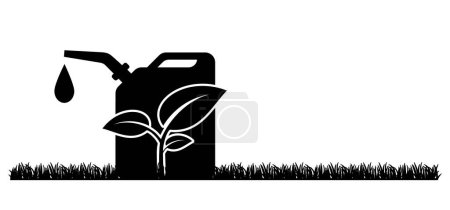 Illustration for Cartoon green biofuel gasoline, jerrycan with handle. Bio jerry can, recycl. Canisters symbol. Fuel tank for transporting and storing petrol. Can jerrycan, canister recycling. - Royalty Free Image