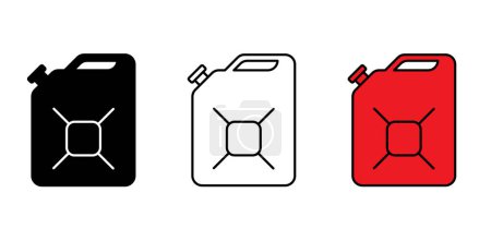 Illustration for Cartoon drawing red gasoline, jerrycan with handle. Plastic or metal bottle jerry can. Canisters symbol. Fuel tank for transporting and storing petrol. Can jerrycan, canister, Motor oil concept. - Royalty Free Image