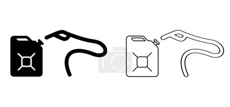 Illustration for Cartoon gasoline, jerrycan with handle. Plastic or metal bottle jerry can. Canisters symbol. Fuel tank for transporting and storing petrol. Can jerrycan, canister, Motor oil. Gas pump nozzle. - Royalty Free Image