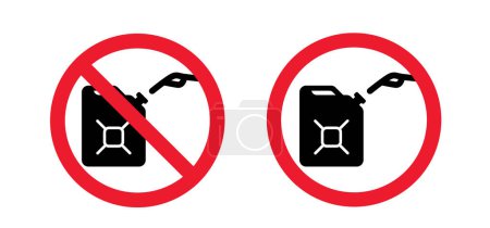 Illustration for Cartoon ban gasoline, jerrycan with handle. Do not pour fuel into the canister, jerry can. Canisters traffic sign. Fuel tank for transporting and storing petrol. Can jerrycan, canister, Motor oil concept. - Royalty Free Image