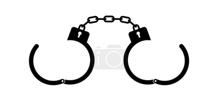 Closed jail cuffs. Cartoon handcuffs. Vector handcuff, manacles or shackles arrest. Police equipment. Chained, handcuffed hands, for thief, prison and detention. Crime symbol. Police hand cuffs.