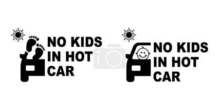 Ilustración de Deténgase, advierta que ningún bebé o niños dentro de un coche caliente o estacionamiento al sol. Pictograma de negligencia permitida. Cuidado, los bebés se van en un coche aparcado. olvidando a los niños pequeños en el coche. Bebé a bordo - Imagen libre de derechos