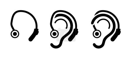 Cartoon hearing aid for the deaf editable.  Earbuds icon. Silent or to dampen noise. Ear plugs. Plug for the medical problem. Hearing amplifier icon.  Hard of hearing icons. 