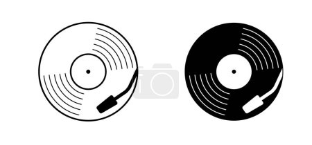Illustration for Cartoon vinyl or Lp icon symbol. dj symbol. retro vinyl record album. Old music plate doodle. Phonograph, audio disk for turntable. Music player, analog music recording. Gramophone label and badge. - Royalty Free Image