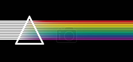 Ilustración de Icono Prisma. Refracción de luz. luz pasando a través de un triángulo. Símbolo de física de dibujos animados. Refracción del espectro. Pirámide de vidrio. Refracción dentro de forma geométrica transparente. Línea del arco iris, rayo prismas - Imagen libre de derechos