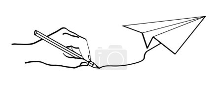 Illustration for Soaring paper air plane line path. Take Off airplane, flight route with start point. Vector Aircraft sign. Location pointer. Tracking, vacation, holliday. Travel pointer navigation. Tourism. Route Concept. - Royalty Free Image