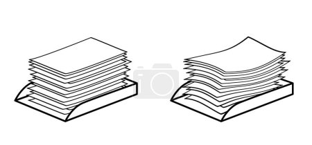 Illustration for Writing paper and letter tray. Trays for papers. Cartoon empty copy paper, stacked papers. Flat paper stack. Document, paperwork. Pile papers, file. Printouts, hardcopy documents. - Royalty Free Image