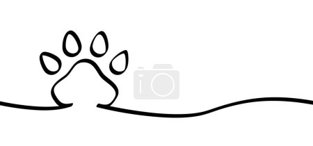Illustration for Animals day. Cartoon dog or cat footsteps. Foot, feet paw print icon or pictogram. Woof, meow. Vector  footprints symbol. Dogs or cats paws silhouette sign. Love animal pattern. - Royalty Free Image