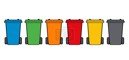 Illustration for Container. Waste bin or or litterbin. Garbage can, trash can. Waste Recycling. Global day of recycling or America recycles day. Recycle, glass, plastic, metal, paper, organic waste. - Royalty Free Image