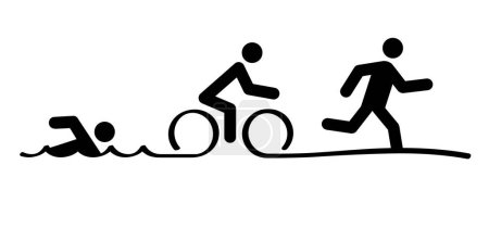 Triathlonlinienmuster. Triatlonstrecke. Sportarten zum Schwimmen, Radfahren und Laufen oder Laufen, Radfahren und Schwimmen Piktogramm. Lustiges Symbol für flache Vektor-Aktivität. Triathlet, Triathlet. Wettbewerb.