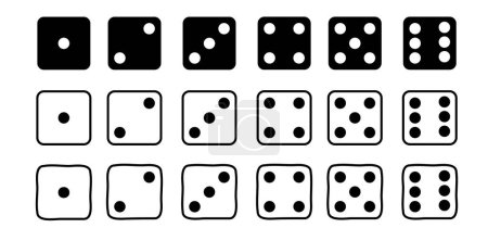 Illustration for Cartoon dice and eyes. Dice game with six faces for play. Cube or cubes games. Board game pieces. Casino dices, online for lucky. Gamble games. Rolling dice,  numbers one to six. Dices dots or dot. - Royalty Free Image