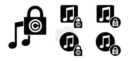 Illustration for Copyright or C letter. Right of first publication. Copy right symbol. Musical note, element, staff pattern. Vector key wave. Sound symbol. concept of legal education. Pad lock privacy logo. Music wave - Royalty Free Image