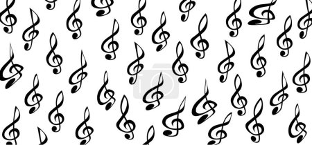 Illustration for Cartoon, draw, musical notes, black treble clef symbol or icon for staff and music note theme. G Clef musical wave. For piano, jazz sound concert notes. Vector clip art tone key sign. G melody, rhythm - Royalty Free Image