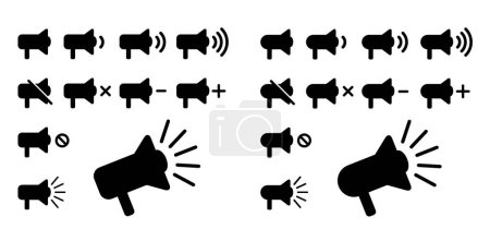 Illustration for Cartoon megaphone or megafoon. Shout in loudspeaker symbol. Bullhorn or megafoons icon. Voice recording or siren. Sound volume icons with signal levels. Music, speaker or audio symbol. Loud announce. - Royalty Free Image