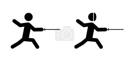 Illustration for Summer sports. Fencing sport, fencers training sign. Professional fencer in fencing mask with rapier. fencing costume with sword in hand. practicing, Training in motion, fight, players in action. - Royalty Free Image