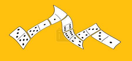 Illustration for Domino tiles. Classic dominoes, domino's pictogram. Playing, parts of game full bones tiles. Black, white domino. Flat vector set. 28 pieces. White chip of domino on board for gambling. - Royalty Free Image