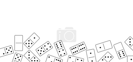 Illustration for Domino tiles. Classic dominoes, domino's pictogram. Playing, parts of game full bones tiles. Black, white domino. Flat wood vector set. 28 pieces. White chip of domino on board for gambling. - Royalty Free Image