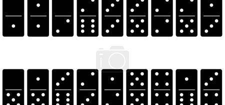 Illustration for Domino tiles and eye. Classic dominoes, domino's pictogram. Playing, parts of game full bones tiles. Black, white domino. Vector set. 28 pieces. White chip of domino on board for gambling. - Royalty Free Image