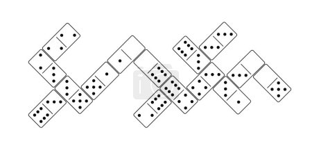 Illustration for Domino tiles. Classic dominoes, domino's pictogram. Playing, parts of game full bones tiles. Black, white domino. Flat vector set. 28 pieces. White chip of domino on board for gambling. - Royalty Free Image