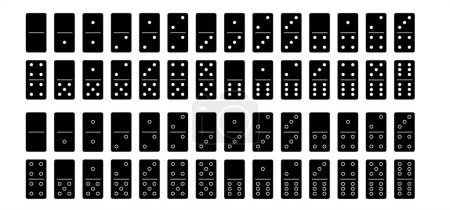 Ilustración de Azulejos de dominó y ojo. Clásico dominó, pictograma de dominó. Jugar, partes del juego lleno de azulejos huesos. Dominó blanco y negro. Conjunto de vectores. 28 piezas. Chip blanco de dominó a bordo para el juego. - Imagen libre de derechos