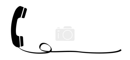 Illustration for Cartoon old black handset with wire. Retro telephone receivers connected. Hand set phone sign. Phone conversation, call us or contact us concept. Telephone icon. Phone number - Royalty Free Image