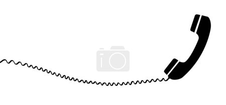 Illustration for Cartoon old black handset with wire. Retro telephone receivers connected. Hand set phone sign. Phone conversation, call us or contact us concept. Telephone icon. Phone number - Royalty Free Image