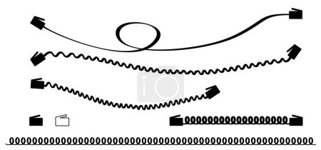 Illustration for Cartoon old handset with wire and plug. Retro telephone receivers connected. Hand set phone and connection. Phone conversation, call us or contact us. Telephone connexion icon. Phone number joining. - Royalty Free Image