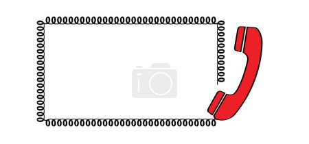 Illustration for Cartoon old black handset with wire. Red, hot line telephone receivers connected. Hand set phone sign. Phone conversation, call us or contact us concept. Telephone icon. Phone number - Royalty Free Image