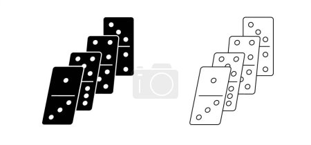 Illustration for Cartoon domino tiles. Classic dominoes, domino's pictogram. Playing, parts of game full bones tiles. Black, white domino. Flat vector set. 28 pieces. White chip of domino on board for gambling. - Royalty Free Image